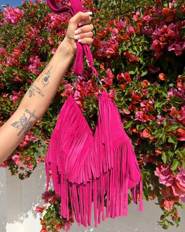 Pink fringe shoulder bag
